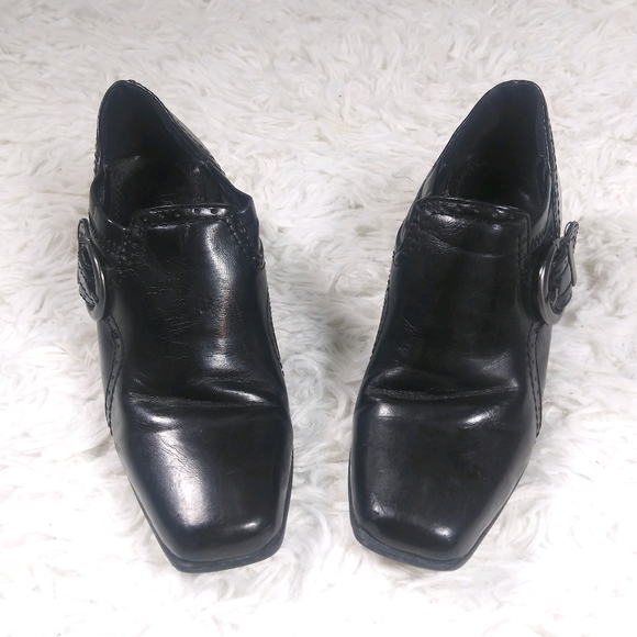 Nickles - black buckle square toe heeled booties - Picture 2 of 7